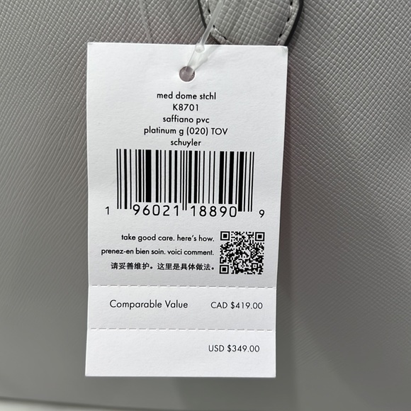 NWT KATE SPADE MED DOME STCHL K8701 SAFFIANO PVC PLATINUM G (020) TOV SCHUYLER - Picture 3 of 5